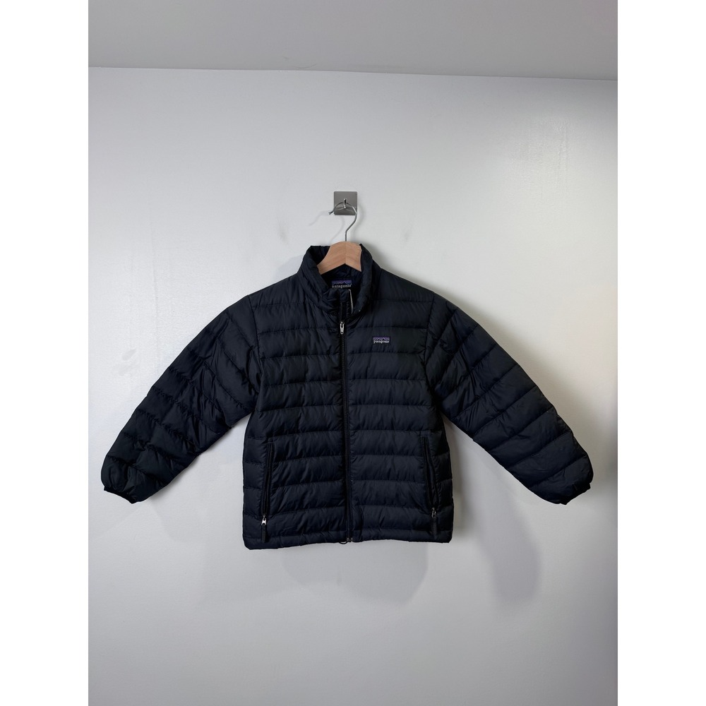 Patagonia Kids Black Down Fill Sweater Puffer Jacket Full Zip Boy's (8) Small